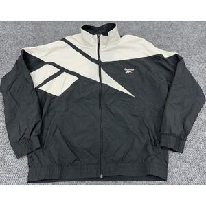 Vintage Reebok Men's XL Full Zip Big Logo Windbreaker Jacket Black White 90s Y2K